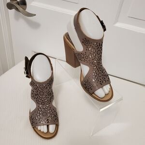 Barbara Barbieri Slingback Cutout Leather Peep Toe Heels Size 6 boho